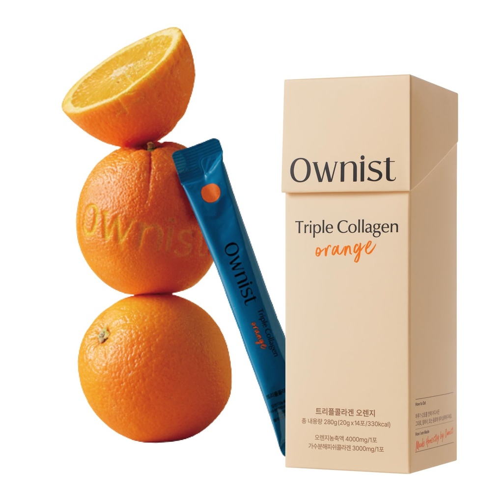 Īpašnieks Triple Collagen Šķidrie Paketes On-The-Go - Peptīdi ar hidrolizētu Marine Collagen, Elastin, Hyaluronic Acid un vitamīnu veselīgai ādai - Orange Flavor - 14 Individuāli Stick iepakojumi