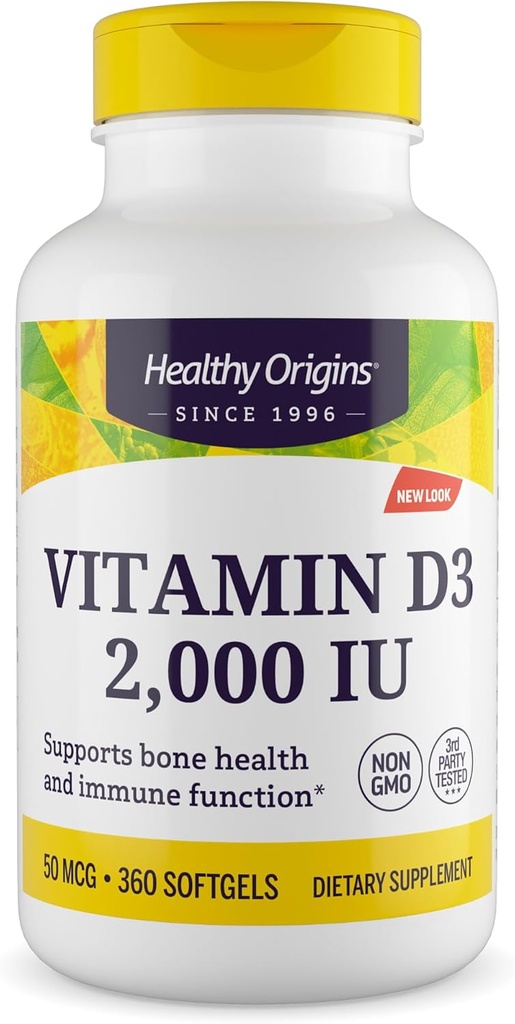 Veselīgas izcelsmes vitamīns D3, 2000 SV, 360 Skaits