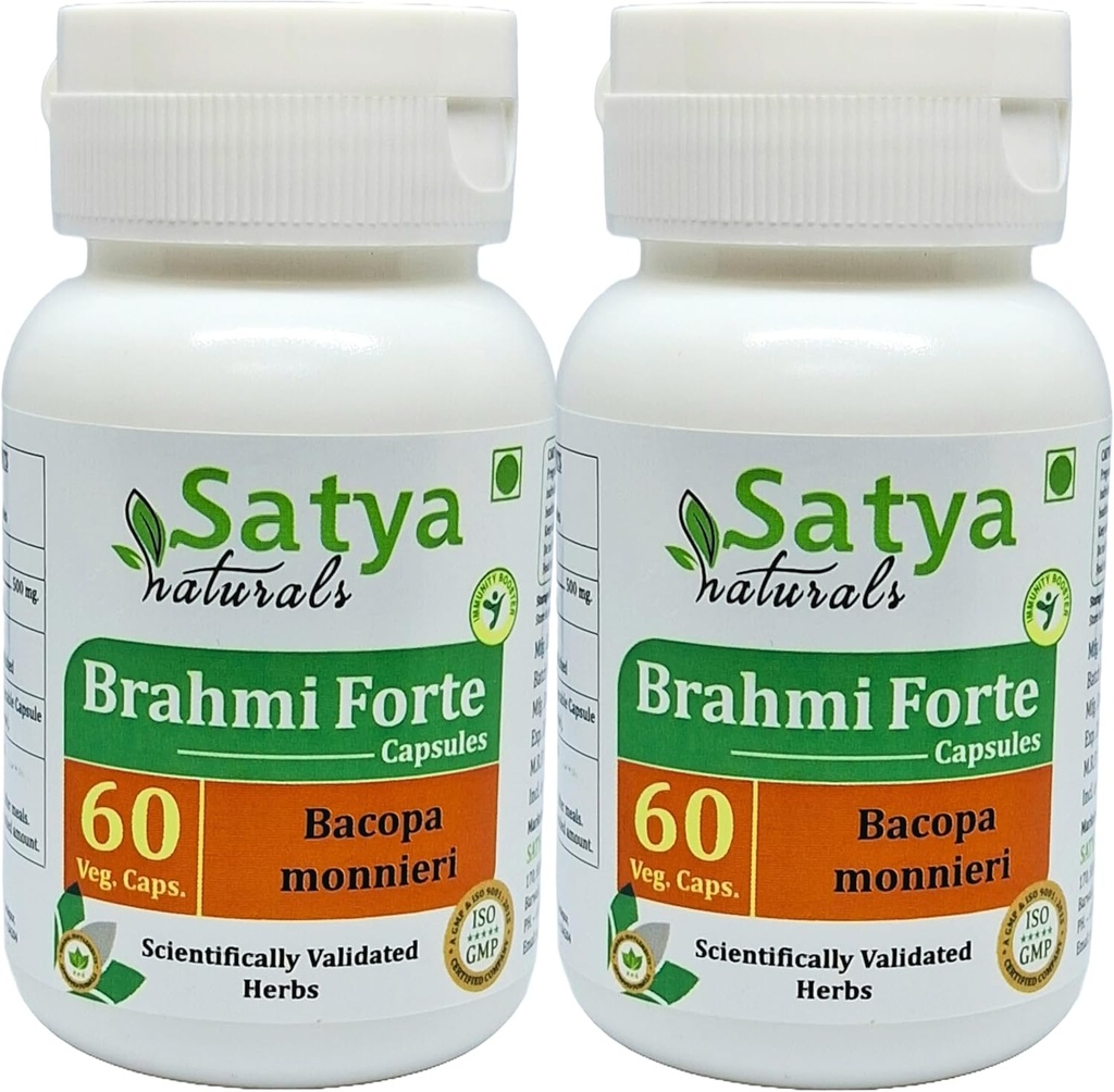 Brahmi Forme kapsulas 500 mg. 60 Veg. Kapsulas -- Brahmi (Bacopa Monnieri) Extract Capsules vīriešiem un sievietēm -- Ayurvedic Herbal Addition/Remedies - 10:1 Forte (2 pudeles ar 60 kapsulām)