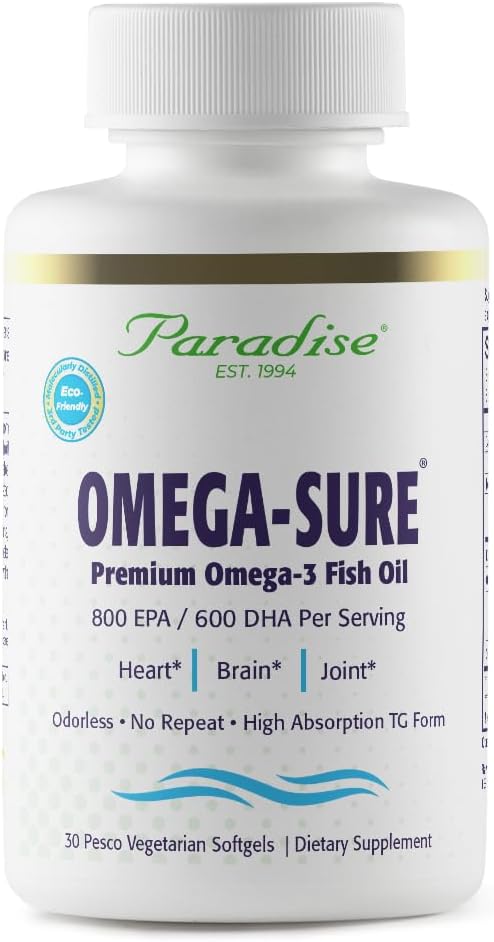 Paradīzes augi Omega-Sērs, omega-3 koncentrāts, zivju eļļa, DHA, EPA, vegāns, neĢMO, bez lipekļa, 30 grāfu veģetāri softgeli
