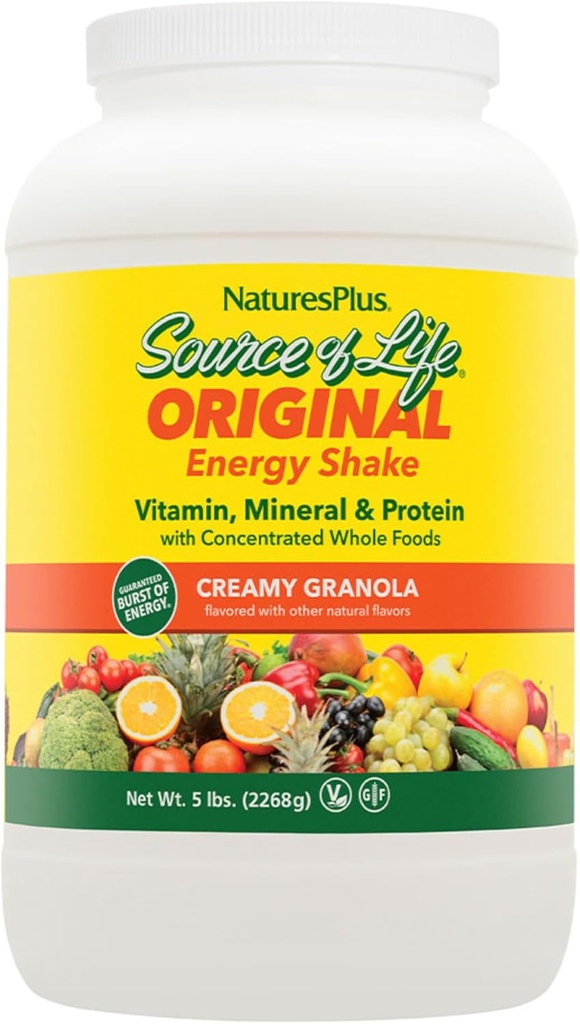 NaturesPlus Dzīves avots Enerģijas Shake, Creamy Granola - 5 mārciņas, Pack of 2 - Nodrošina 13g Complete Protein, Vitamīni un minerālvielas - Non-GMO, bez lipekļa, veģetārietis - 116 Kopā Kalpo