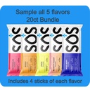 SOS hidratācija, elektrolītu pūdera iepakojumi – zema kaloritāte, zems cukura līmenis, strauja rehidratācija, ražoti ASV, Keto un Vegan Friendly 5-Flavor Variety Pack, 20 Sticks