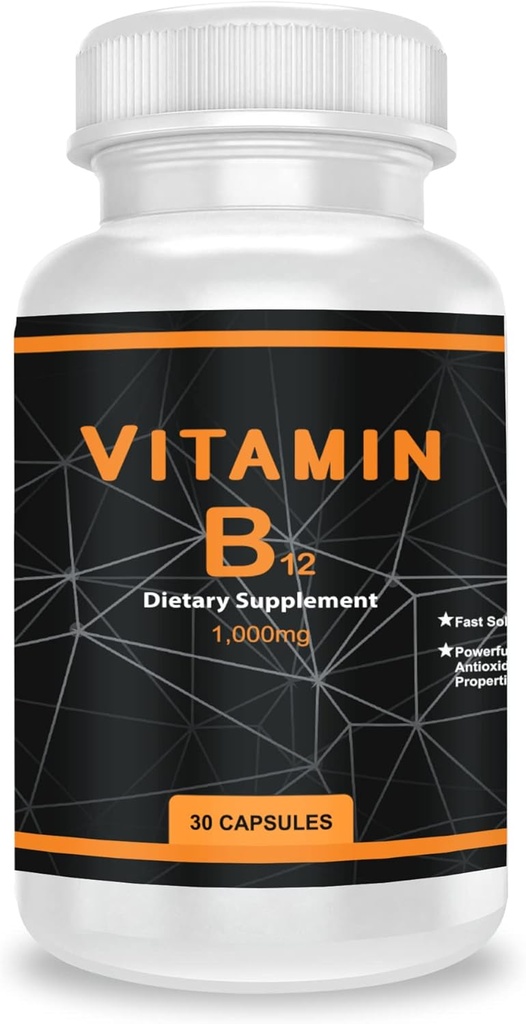 QEI vitamīns B12 1000mg, atbalsta enerģijas vielmaiņu un nervu sistēmas uzturēšanu, vitamīnu piedevas, 30 kapsulas