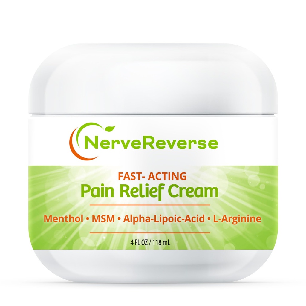 NerveReverse - neiropātija Sāpes atvieglojošs krēms kājām, rokām, kāju pirkstiem. Liels 4 OZ. JAR. Ātri iedarbojas, maksimālā stipruma krēms ar 4% mentolu, MSM, L-karnitīns, L-arginīns, E vitamīns, vitamīns B6