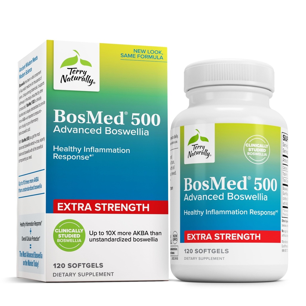 Terry Dabīgi BosMed 500 Extra Strength - Boswellia Serrata ekstrakta papildinājums - Papildinājums veselīgam plaušu atbalstam - Augu Papildformula ar augstu AKBA līmeni - 120 Softgels