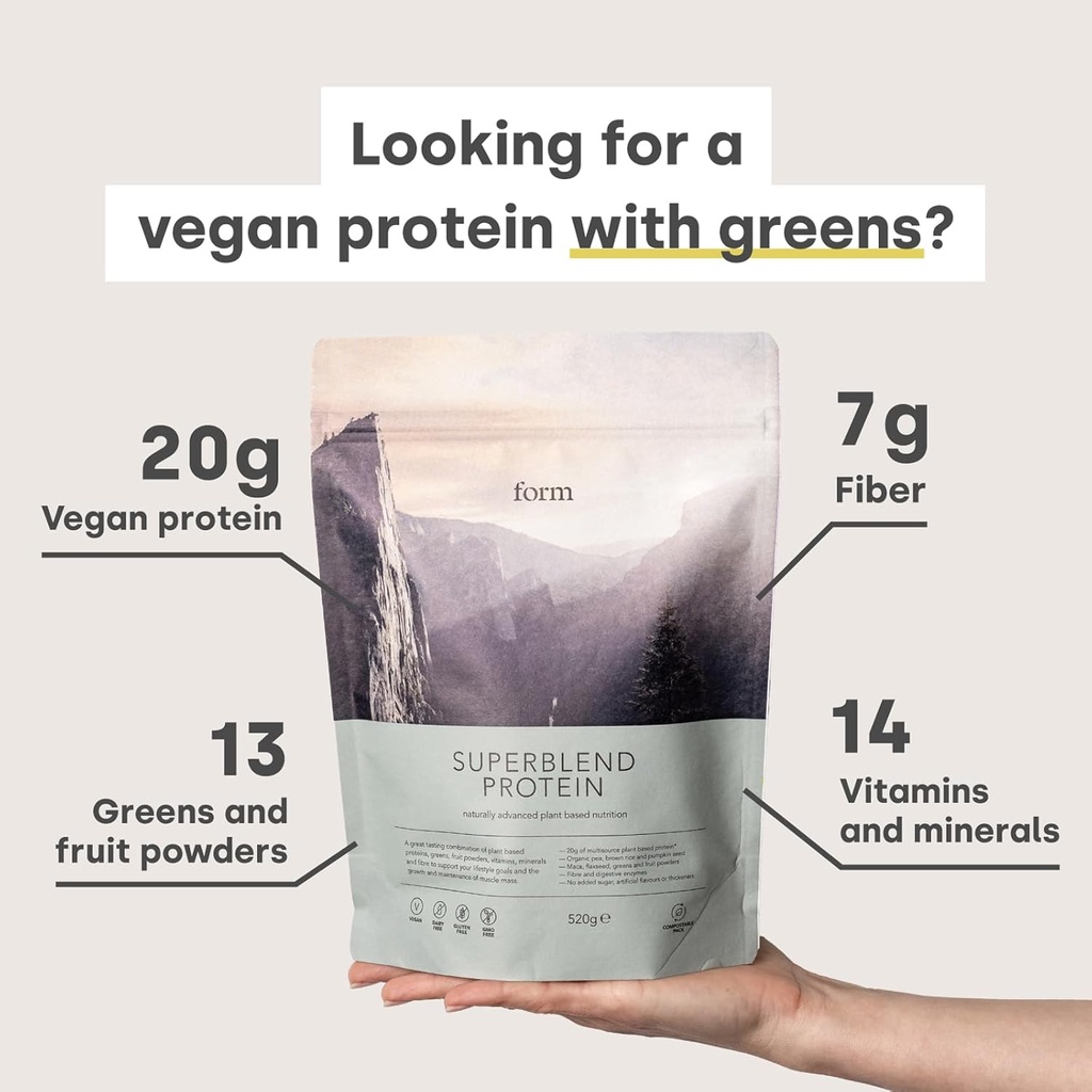 Form Superblend Olbaltumvielas - Vegan Protein Pulveris ar Superfoods, Vitamīni un Minerālvielas - 20g augu bāzes Olbaltumvielas uz apkalpo (šokolāde Peanut)
