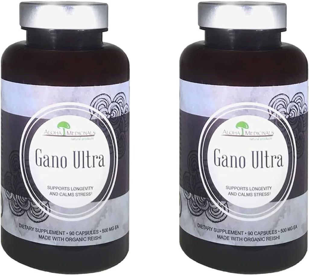 Aloha zāles Gano Ultra, Certified Organic Sēņu Papildinājums, Dabas Veselības Papildinājums, Iepakojums 2, 90 Kapsulas Katra