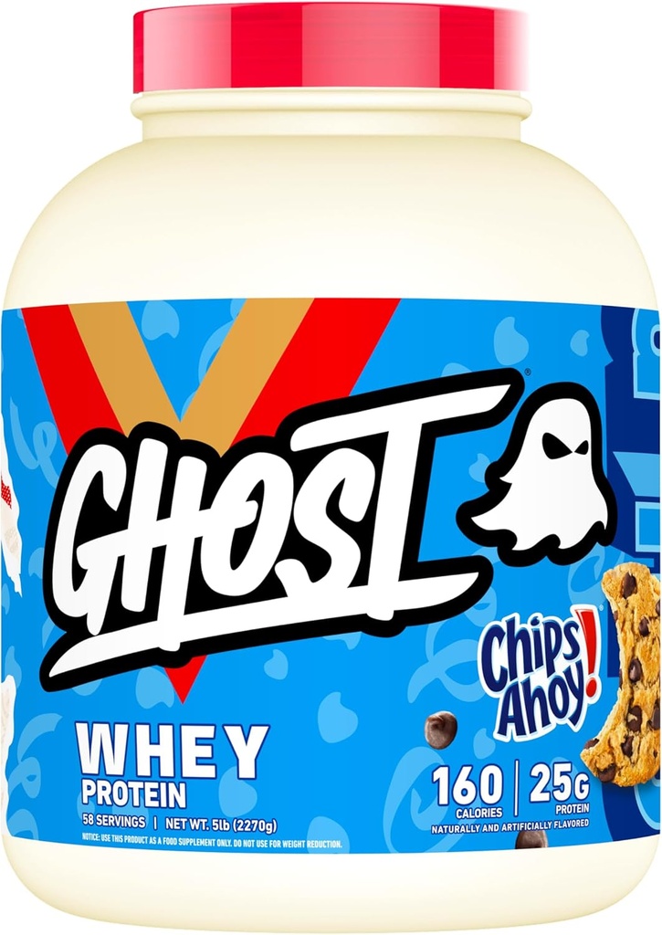 GHOST Whey proteīna pulveris, Chips Ahoy! - 5LB, 25G proteīna - Šokolādes Chip Cookie uzliesmojošs izolāts, koncentrāts un hidrolizēts sūkalu proteīns