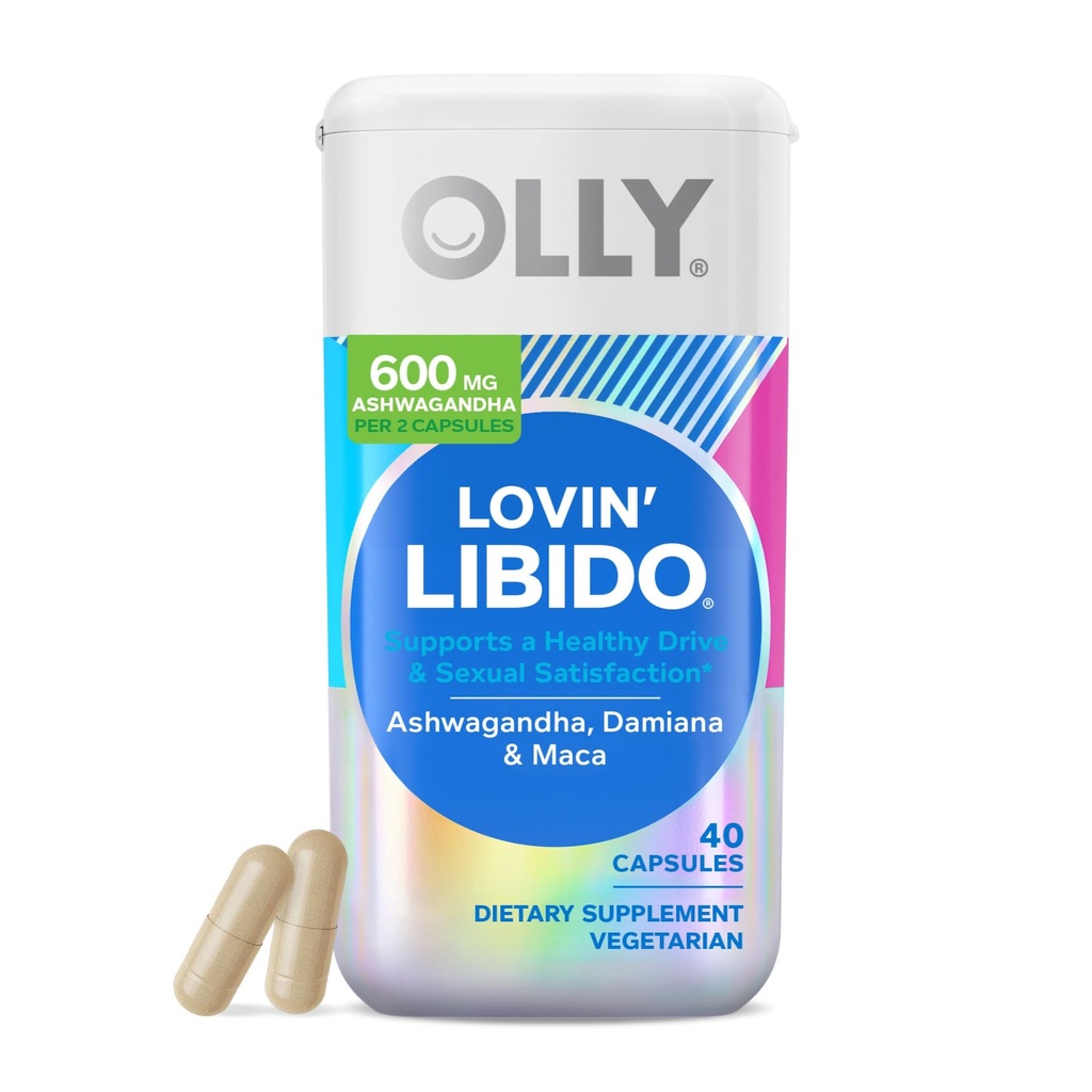 OLLY Lovin Libido kapsulas, Boost Desire ar Ashwagandha, Maca & Damiana, Vegetarian, Pielikums sievietēm, 20 dienu piegādes - 40 skaitīšana