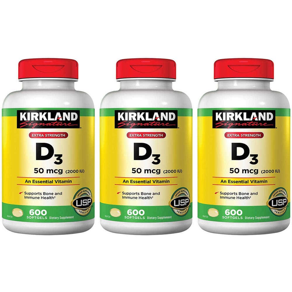 Kirkland paraksts Maksimālais stiprums D3 vitamīns 2000 I.U., iepakojumā pa 3