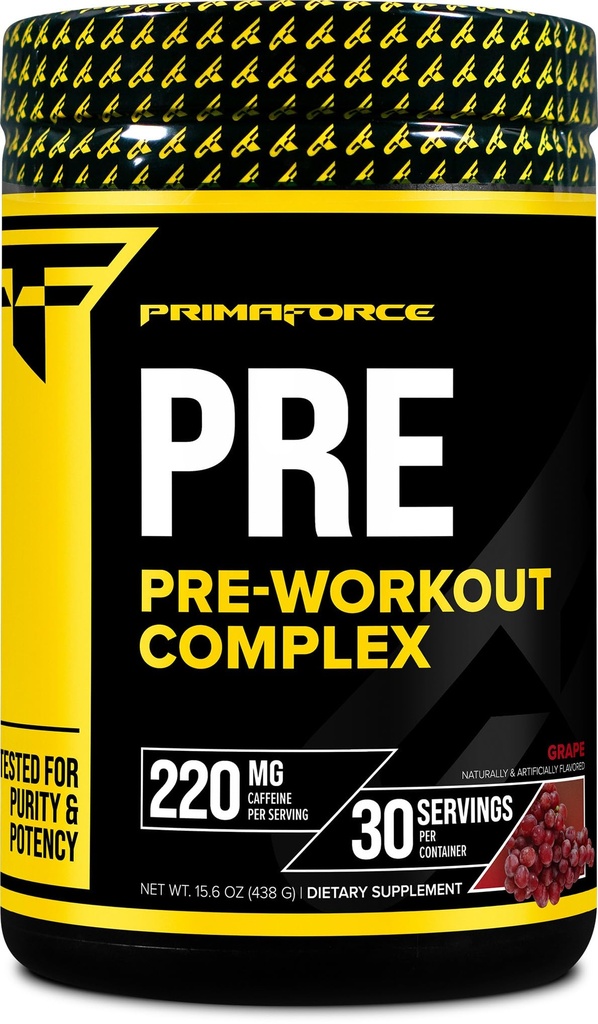 Primaforce Pre-Workout Complex Powder (Grape, 30 Servings) - Fitnesa papildinājums Workout Rutīnas uzlabošana, 438g
