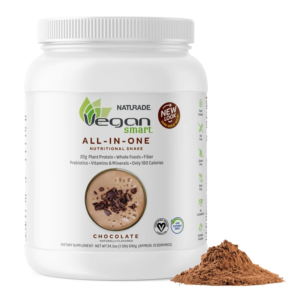 Vegansmart Naturade Augu bāzes Vegan Protein Pulveris - All-in-one Uztura Shake Protein Blend - bez lipekļa un ne-GMO - Šokolāde (15 Kalpo)