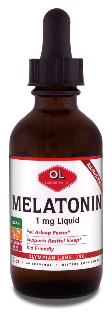 Olymphian Labs Liquid Melatonin 1mg, 2 Ounce, Fall Asleep Protams, bez alkohola