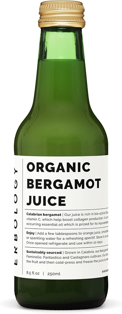 100% Organic Bergamot Suice 250ml (Box of 12) - Atbalsta kolagēna ražošana - Bagātīgs ar bioaktīvo Flavonoids - Straight from Farm in Italy - Neatšķaidīts - Nav pievienots cukurs - Ne-GMO