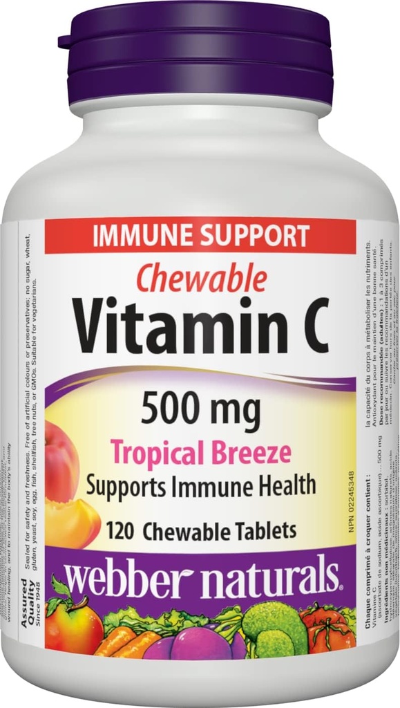 Webber Naturals C vitamīns Košļājamās 500 mg, 120 Tropiskās Breeze Flavour tabletes
