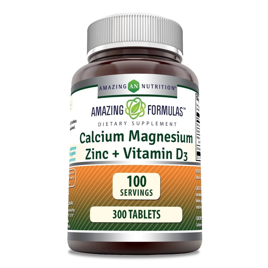 Apbrīnojamas formulas kalcija magnija Cinka D3 - 300 tabletes Katrā pudelē papildinājums (Calcium 1000mg - Magnijs 400mg - Cinka 25mg Plus vitamīns D3 600 SV - par 3 tabletēm)