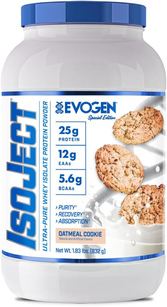 Evogen Isoject - sūkalu proteīns izolāts - Ultra-Pure Whey Protein Pulveris ar Ignitor enzīmiem, BCAA, un EAAs - Pastiprināta Absorbcija un atgūšana - Auzu cepumi -- 26 Kalpo