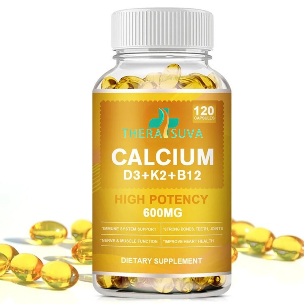 Papildus spēks 4-in-1 Kalcijs 600mg + vitamīns D3 5000iu + K2 + B12 Dabas papildinājums komplekss kaulu un imūnās veselības, 120 Softgels, 60 dienu piegādes