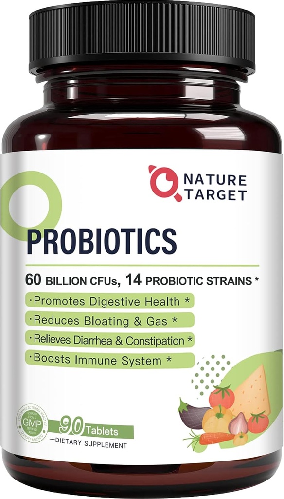 Probiotikas sievietēm, vīriešiem un bērniem, 60 miljardu probiotikas gremošanas veselībai - 14 celmi, prebiotikas un probiotikas Gut veselību un imūno atbalstu, bez lipekļa, ne-GMO, 90 tabletes