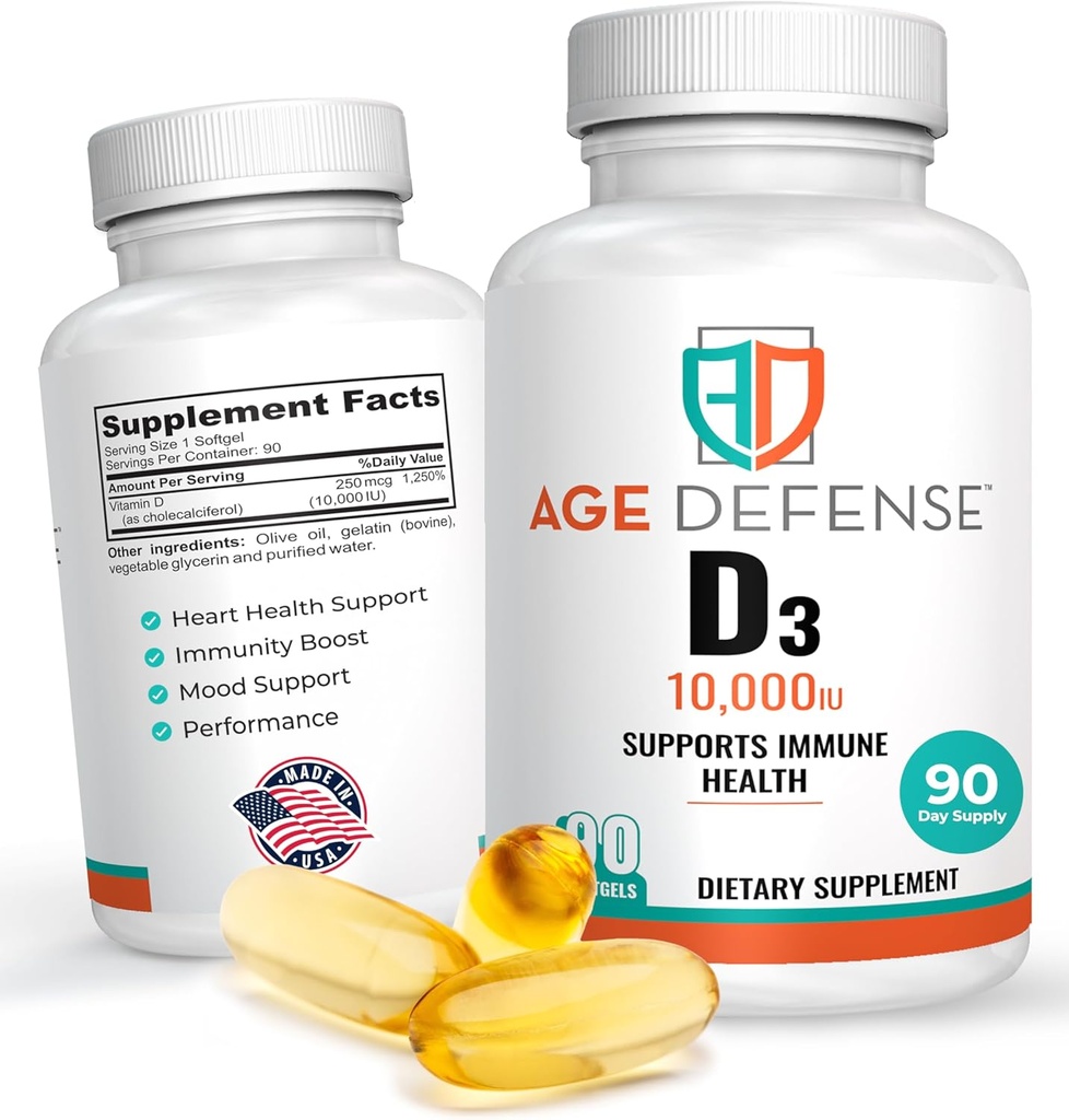 D3 vitamīns 10000 SV - 90 D vitamīns 10000 SV Softgeli sirds veselībai, imūnās sistēmas atbalsts, psihiskā skaidrība un muskuļu funkcijas atbalsts - augsta deva D3 vitamīna tabletes vīriešiem un sievietēm- 250 μg