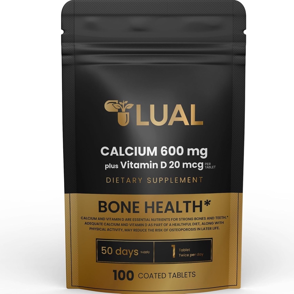 LUAL kalcija kaulu veselības uztura bagātinātāju tabletes, 600 mg, 100 Skaits