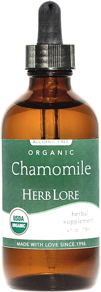 Herb Lore Organic Kumelīšu Tincture - Šķidro kumelīšu pilieni zīdaiņiem un pieaugušajiem - Melatonīnu nesaturošs miega papildinājums (4 fl oz)