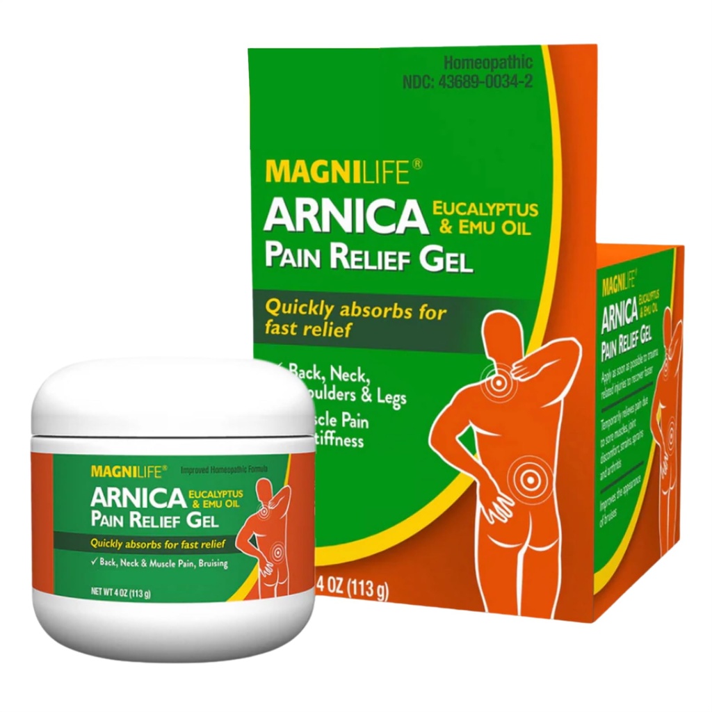 MagniLife Arnica sāpju remdēšanas gels, ātras darbības nekakla un muguras sāpju remdēšana, ar Eucalyptus un Emu eļļu līdz Soothe Soreness, Iekaisums un diskomforts - 4oz