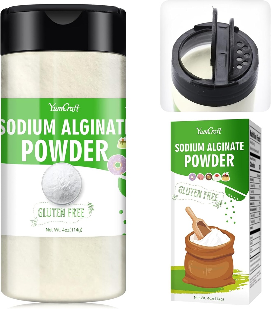Nātrija algināts Pulveris - 4oz Pure Nātrija algināts Pārtikas produktu kategorijas biezinātāju pulveris, Dabīgs gelinga aģents desertu, kaviāra lodīšu izgatavošanai, saldējumam, gaļas klaipiem, vegānu stabilizatoram cepšanai, sabiezēšanai