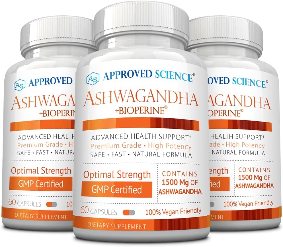 Apstiprināta Zinātne Ashwagandha 1500mg ar Bioperine® un Ginger- Boost Mood & Enerģija - 60 Vegan Friendly Kapsulas (3 pudeles)