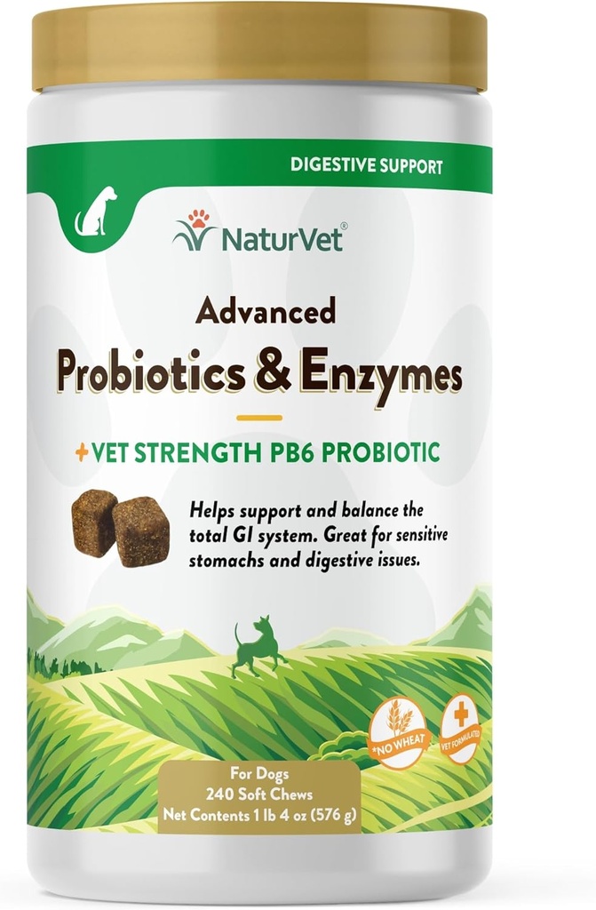 NaturVet Advanced Probiotikas & Fermenti, PB6 Suņu Soft Chews, lai palīdzētu jutīgu kuņģa un gremošanas problēmas, Hickory Smēķējamā Baccon Uzliesmojošs Pet papildinājums suņiem vairāk 6 nedēļas, 240 Count Jar