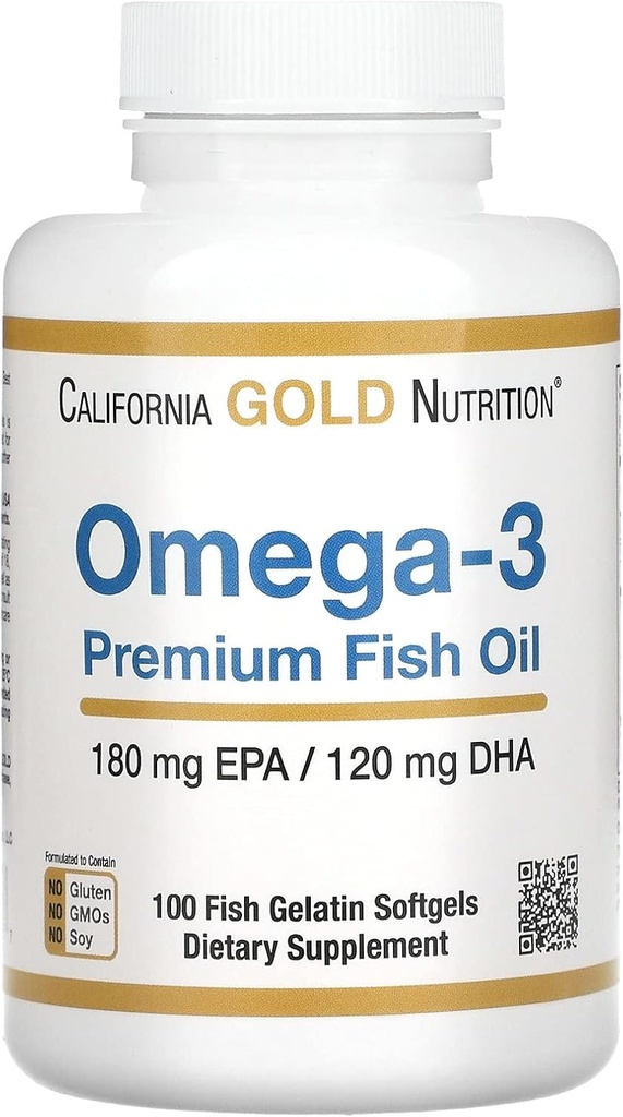 California Gold Nutrition Omega-3 Premium zivju eļļa, koncentrēta formula ar EPA & DHA, Optimal Lipid Profile & Imūnsistēma, bez lipekļa, ne- GMO, 100 zivju Želatīns Softgels