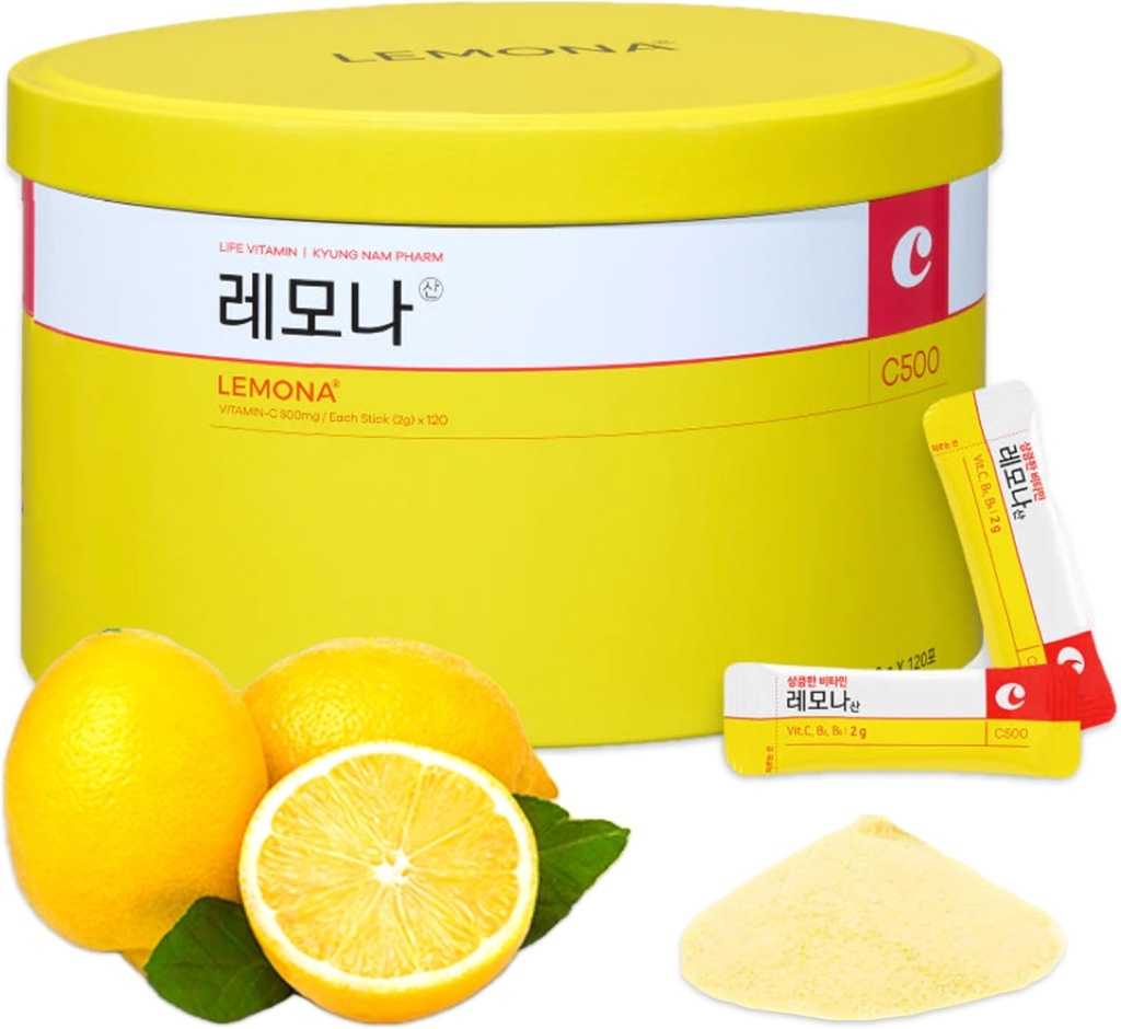 LEMONA oficiālais C vitamīna pulveris 500mg korejiešu piedevas Imūnsupport B6, B2, On-The-Go Packets Vitamīns Veselīgs, Viegli lietot ikdienas enerģijas Boost Korejiešu pārtikas uzkodas citrons (120Sticks)