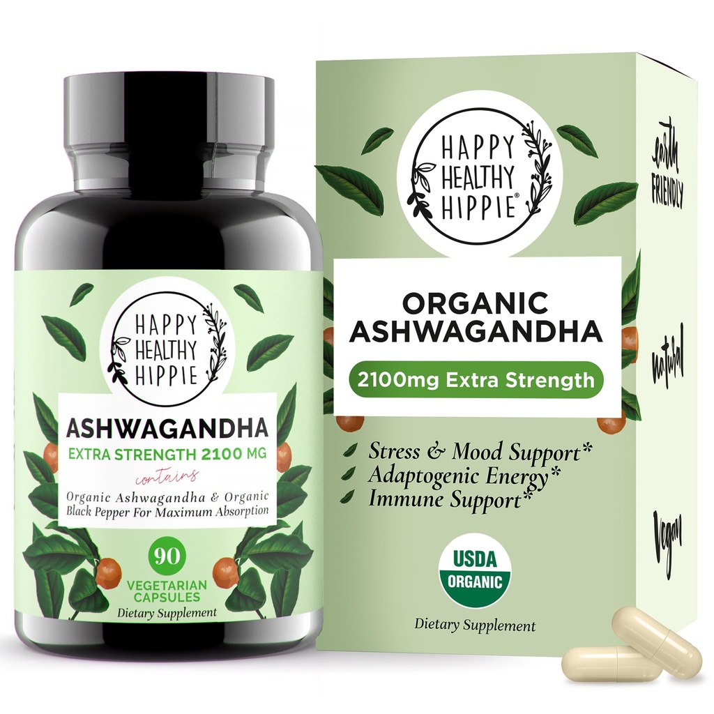 Organiskās Ashwagandha kapsulas 2100mg – Stresa atvieglojuma papildinājums – Papildus spēks, 100% Herbal, enerģija, Mood & Cortisol pārvaldnieks, Ietver melno piparu augstas absorbcijas – ne-GMO, 90 Ct