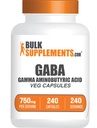 BulkSupplements.com Gamma Aminosviestskābes kapsulas - GABA papildinājums, GABA 750mg - Bez Vegan & Gluten, 1 Kapsulas uz vienu Kalpošanu, 240 Skaits (1. iepakojums)