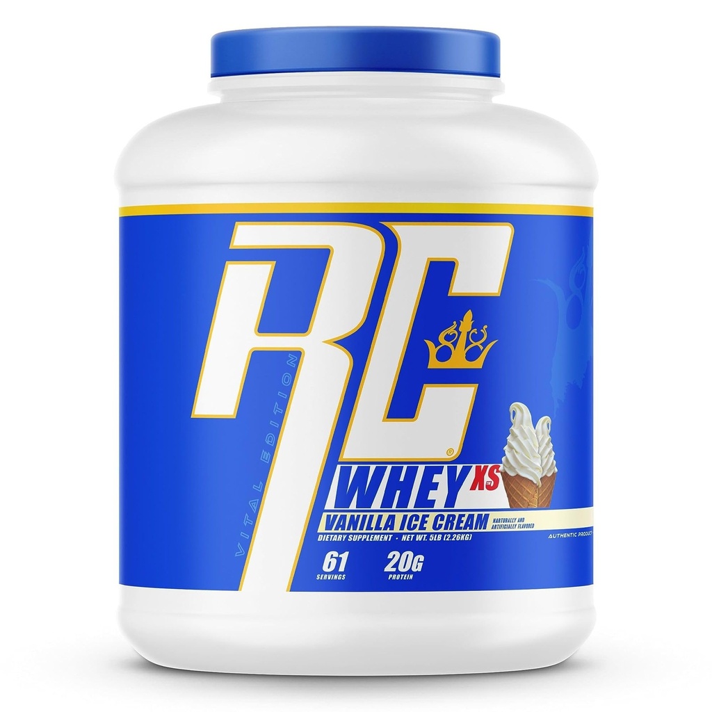 Ronnie Coleman Whey XS sūkalu proteīns Pulveris Vanilla saldējums 61 Servē – 20g sūkalu izolātu olbaltumvielu pulveris ar BCAAs, EAAs un glutamīns – zems cukura papildinājums muskuļu augšanu un atveseļošanos