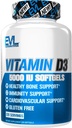 Evlution Nutrition vitamīns D3, 5000 SV augsts potences, kaulu un locītavu atbalsts Imūnsistēmas veselība, ne- GMO un bez lipekļa, Vērtības lielums (120 Servē)