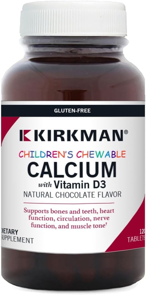 Bērnu košļājamais kalcijs ar vitamīnu D3, Dabiskā šokolāde, 120 tabletes, Kirkman Labs
