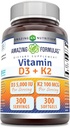 Amazing Formulas D3 vitamīns 5000 SV ar vitamīnu K2 100 Mcg - D3 + K2 Complex Papildinājums - Softgels -- Non-GMO --Lutten-Free -Ražots ASV (1 Pack, 300 Count)