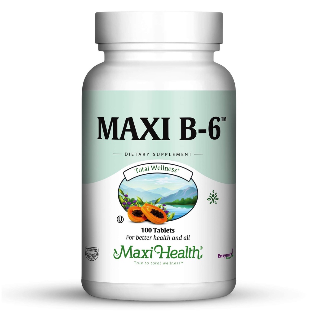 Maxi Health B-6 - B6- 100 mg vitamīns Sirds un asinsvadu veselība - 100 tabletes - Kosher (100 Skaits, iepakojums pa 2)