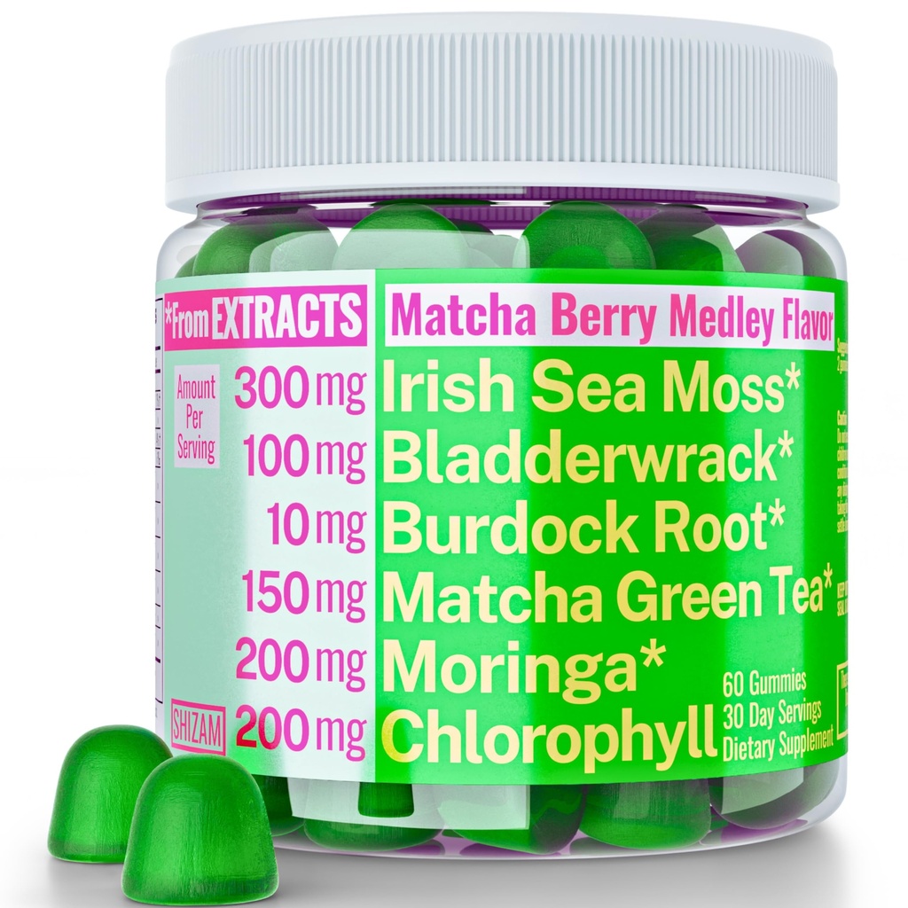 Moringa Irish Sea Moss Chlorophyll EGCg Green Tea Burdock Saknes Bladderwrack Super Greens Gummies, Pulveris Kapsulas Tabletes Šķidrie pilieni Eļļas Tincture bagātinātāji Alt, Organic Green Seamoss