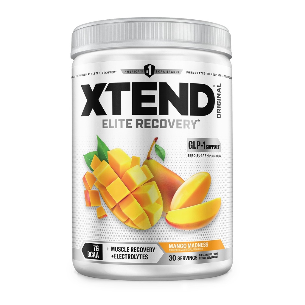 Xtend Original BCAA Powder, 7g BCAAs and 2.5g L-Glutamine for Muscle Recovery Hydration and Lean Muscle, Sugar Free Intra and Post Workout Drink with Electrolytes, Mango Madness, 30 Servings