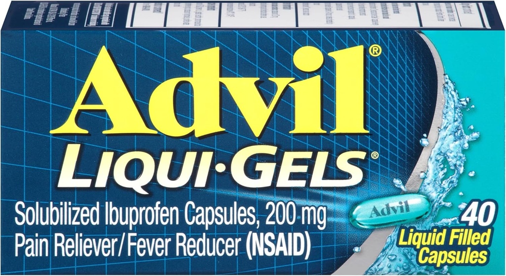 Advil Liqui-Gels sāpes Reliver un drudzis Reduktors, sāpes Medicīna pieaugušajiem ar Ibuprofēns 200mg Galvassāpes, muguras sāpes, menstruālās sāpes un locītavu sāpes Relief - 40 šķidrās pildītas kapsulas