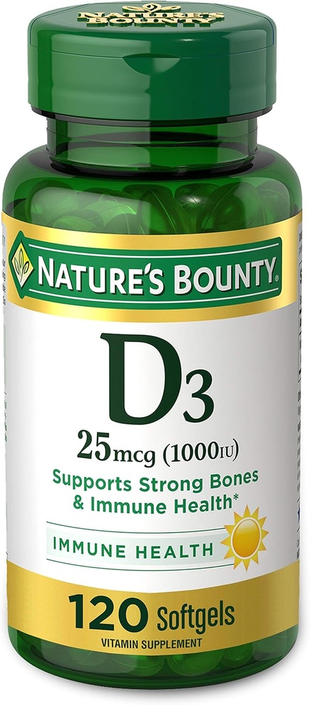 Dabas Bounty vitamīns D3 1000 100 mg Soft Gels, 120 Skaits