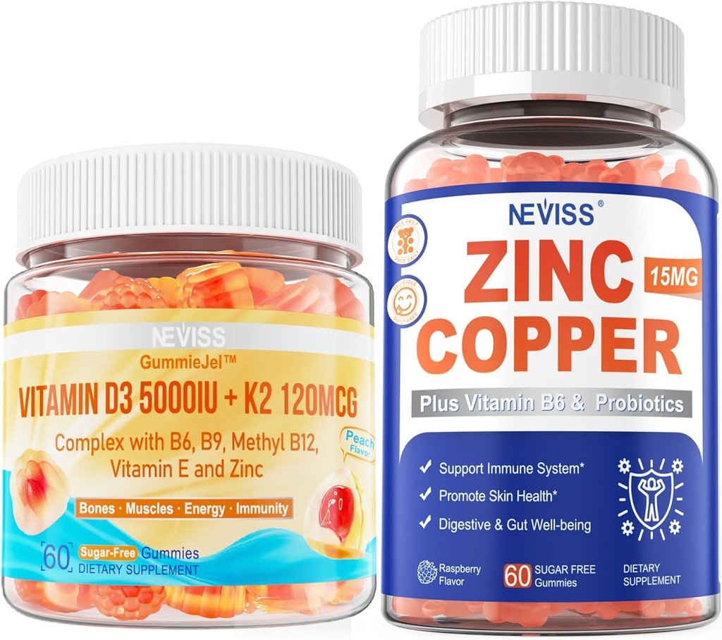 NEVISS D3 vitamīns 5000IU + K2 (MK-7) 120mcg+ Cinka vara gumijas