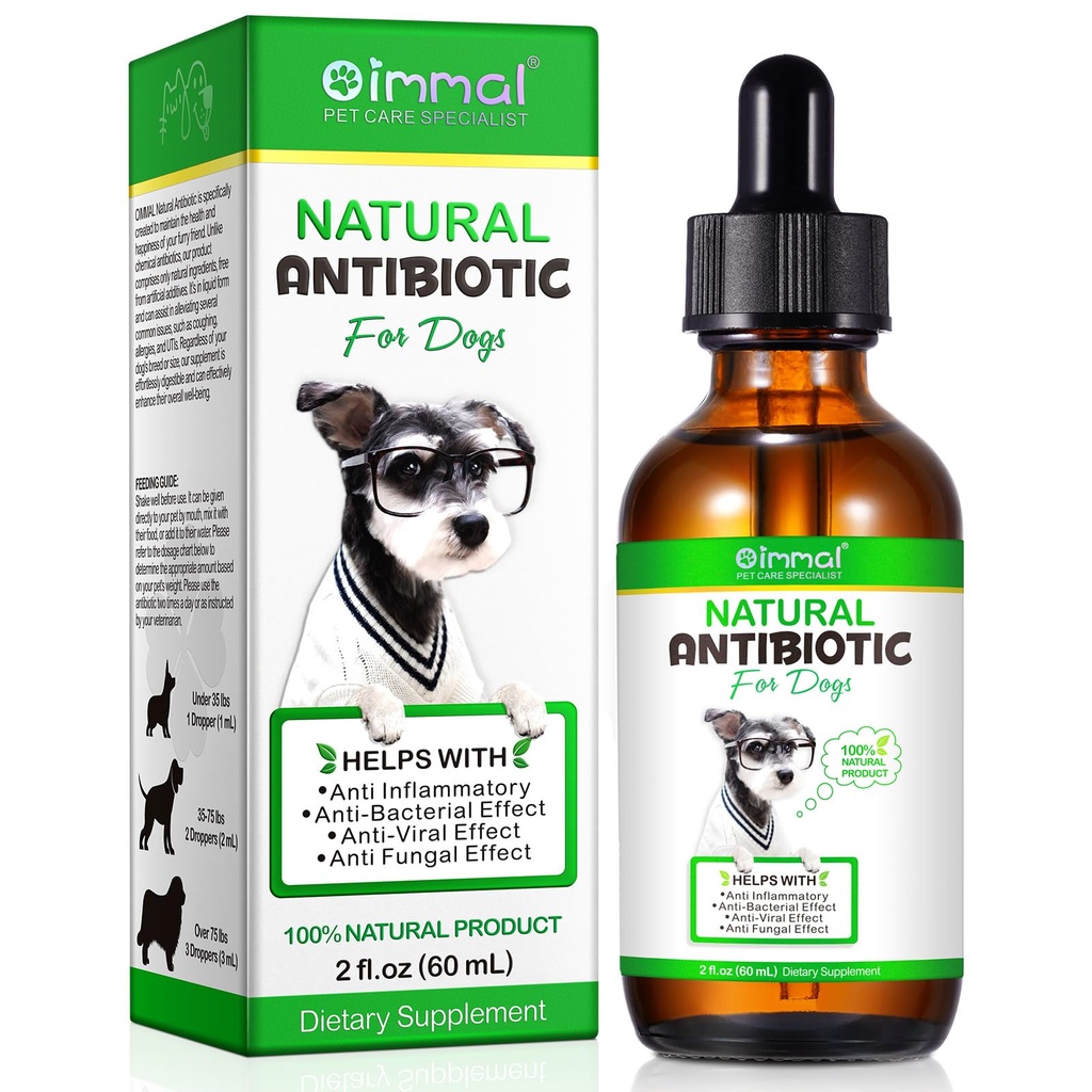 Antibiotikas suņiem, Natural Dog Antibiotikas Papildinājumi Suņu UTI ārstēšana, Alerģija Relief, Gremošanas, Ādas Apvalka Infekcija & Niezošas Ausu, Augu Papildinājums ar Bacon Flavor - 60 ml / 2.02oz