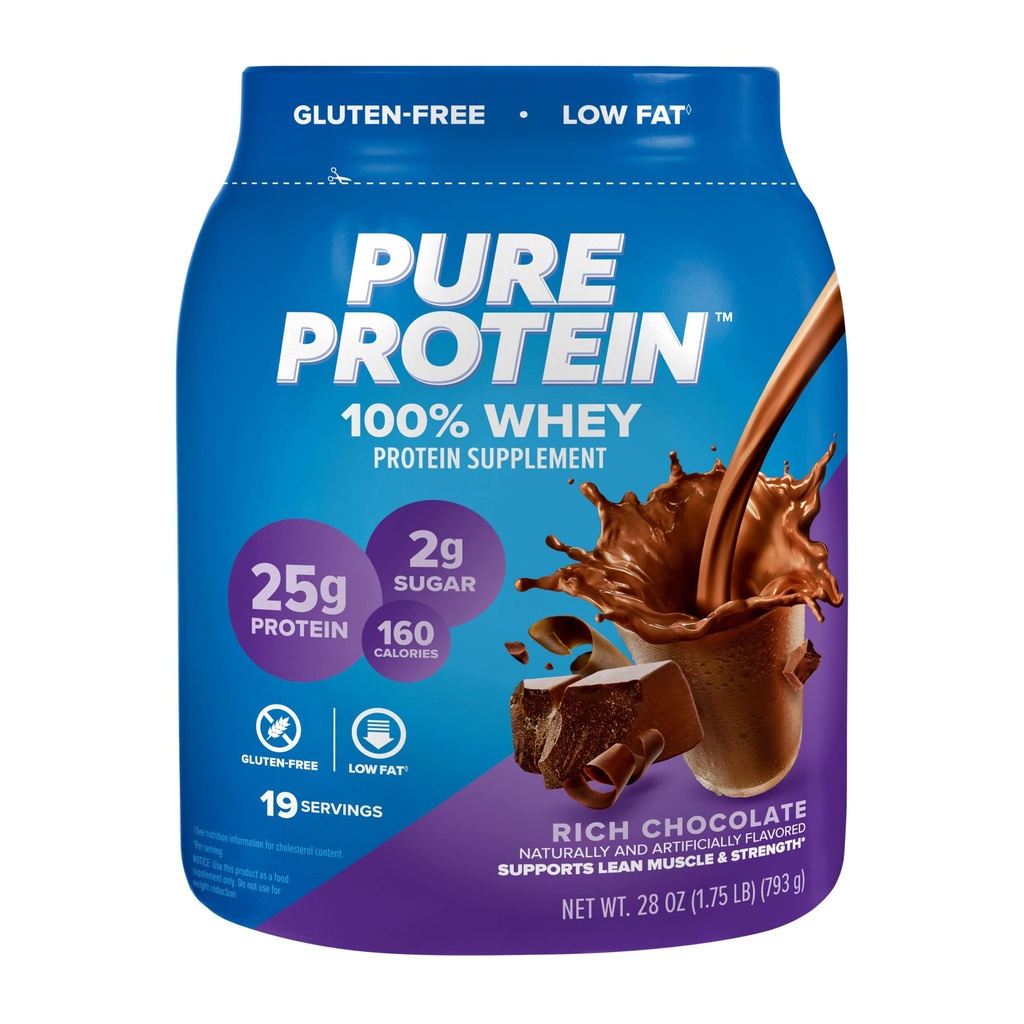 Pure Protein 100% Sūkalu Olbaltumvielu pulveris, Bagāta Šokolāde, 25 g Olbaltumvielas, 1.75 lb (iepakojums May Vary)