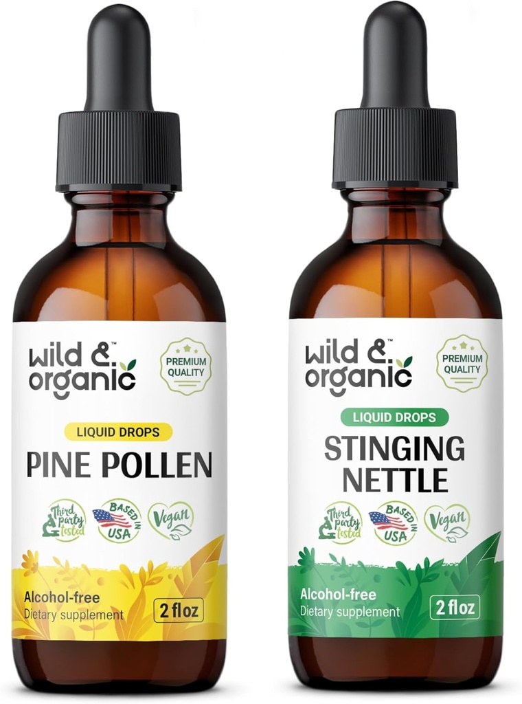 Savvaļas un organiskās priedes Pollen Tincture 2 fl oz & Stinging Nattle Root Tinktūra 2 fl oz