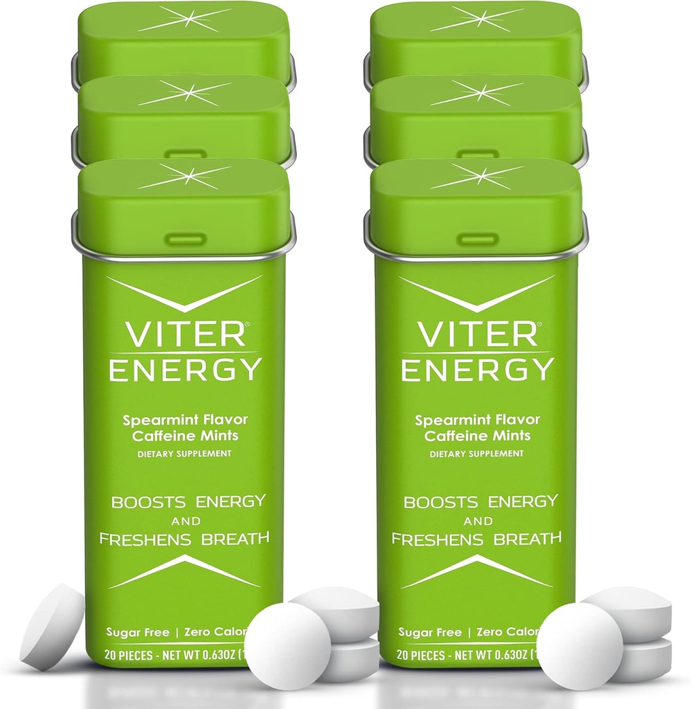 Viter enerģija 40mg kofeīna Mints - bez cukura, B Vitamīni, Vegan, Boys Fast Energizeed brīdinājuma Focus, Kafejnīcu Nootropās Papildvielas Pilis (Sparmint Flavor, 20 gab, 6 Pack, 120 gab Kopā)