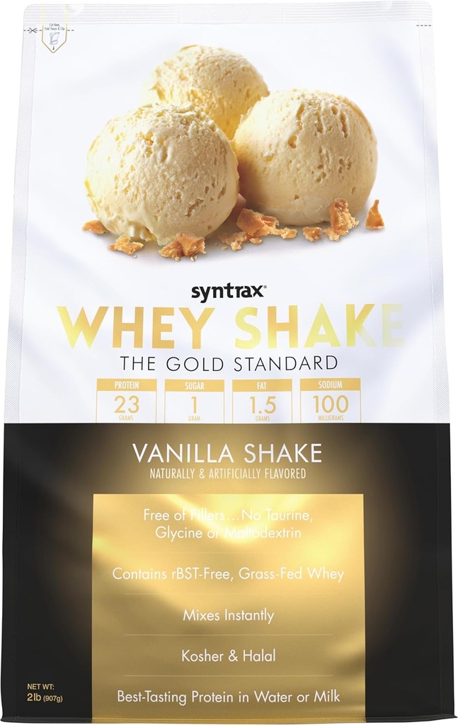 Syntrax Nutrition Whey Shake, aukstā filtrēts un nedenaturēts sūkalu proteīna pulveris Blend, Vanilla Sakratiet, 2 s