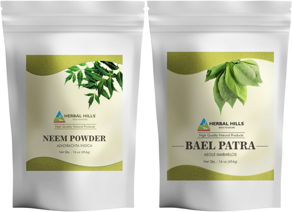 HERBAL HILLS Neem Leaf pulveris un Bilva Bael Leaf pulvera iepakojums ar 2 Combo